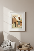 Custom family portrait in a white wooden frame on a neutral wall